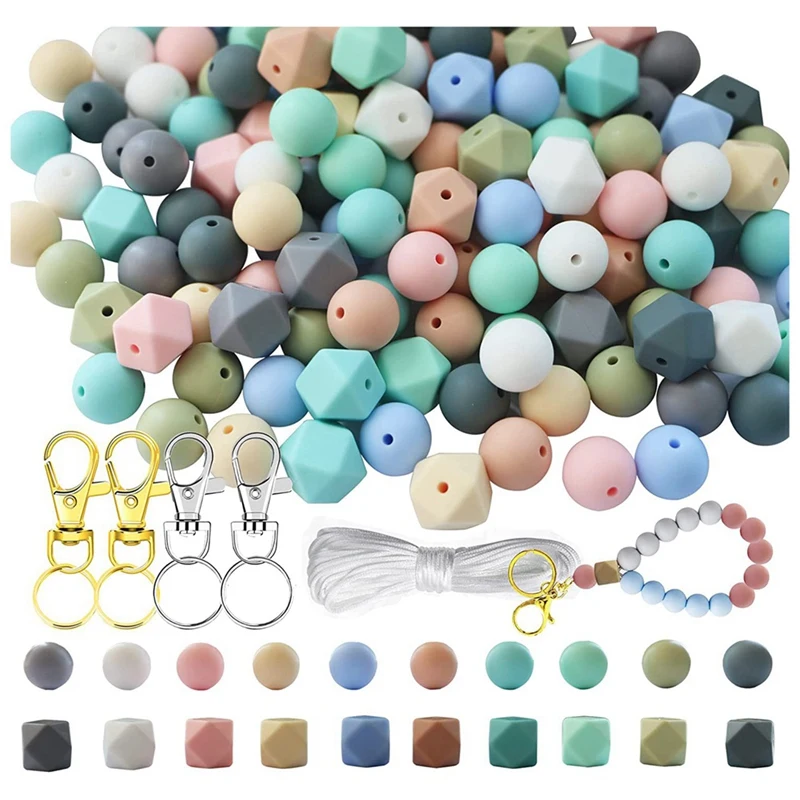 

Silicone Beads 150Pcs Silicone Beads For Jewelry Making With Lanyard & Key Chain Ring