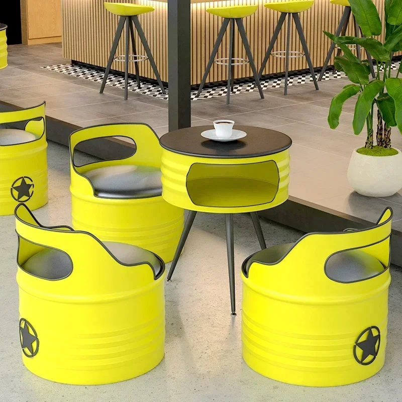 

Oil bucket sofa card seat industrial style KTV milk tea shop retro personality creative iron art tea