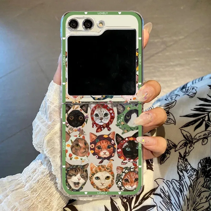 Charming Cartoon Cat Clear Hard Folding Phone Case - Cute Couple & Animal Design