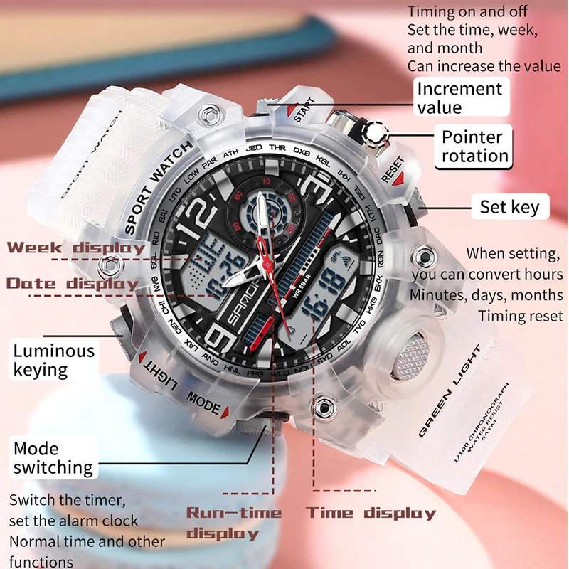 SANDA G Style Digital Watch Women Boys Girl Children Sport