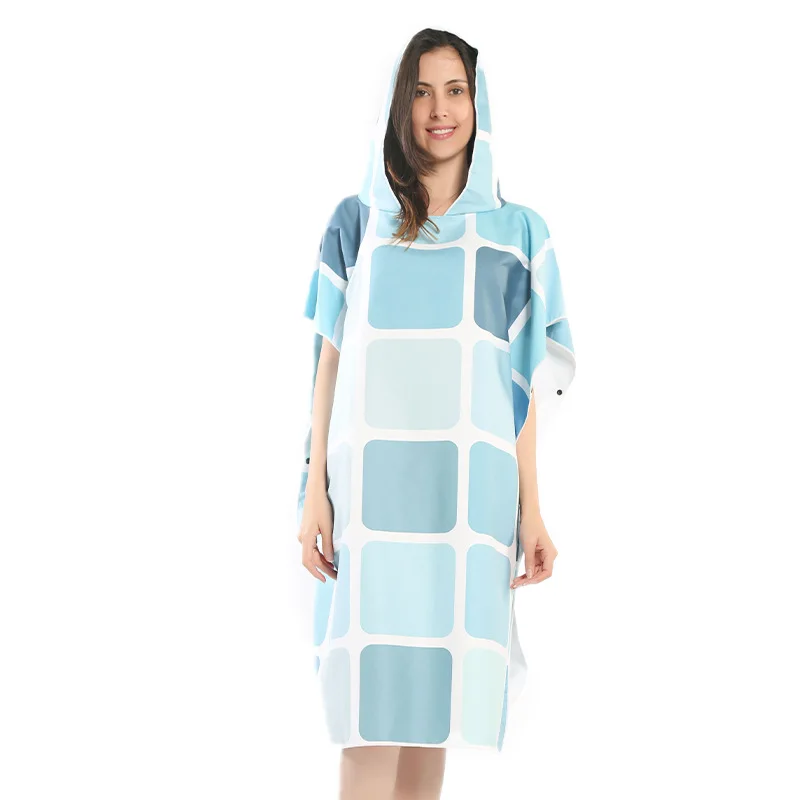 

Microfiber Fabric Printed Hooded Beach Towel For Adults Quick Dry Swimming Pool Poncho Bath Towel With Cloak Bathrobe Fitness