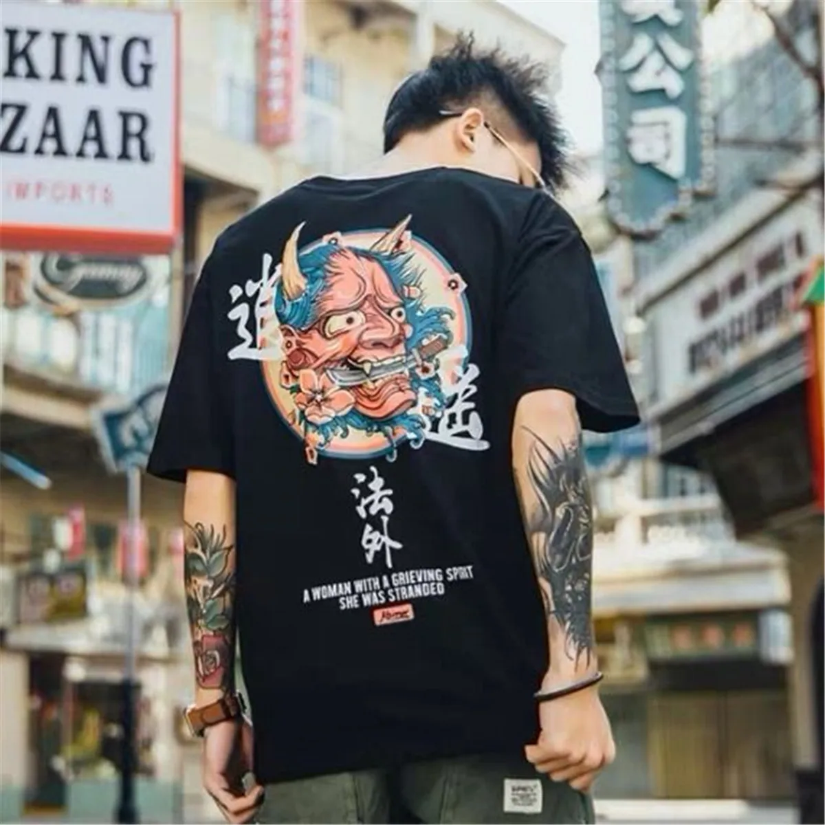 Cotton Harajuku Streetwear Gothic Short Sleeve Tiger Print T Shirts Hip Hop  Casual Black Loose Men Cool Oversize Anime Tshirts