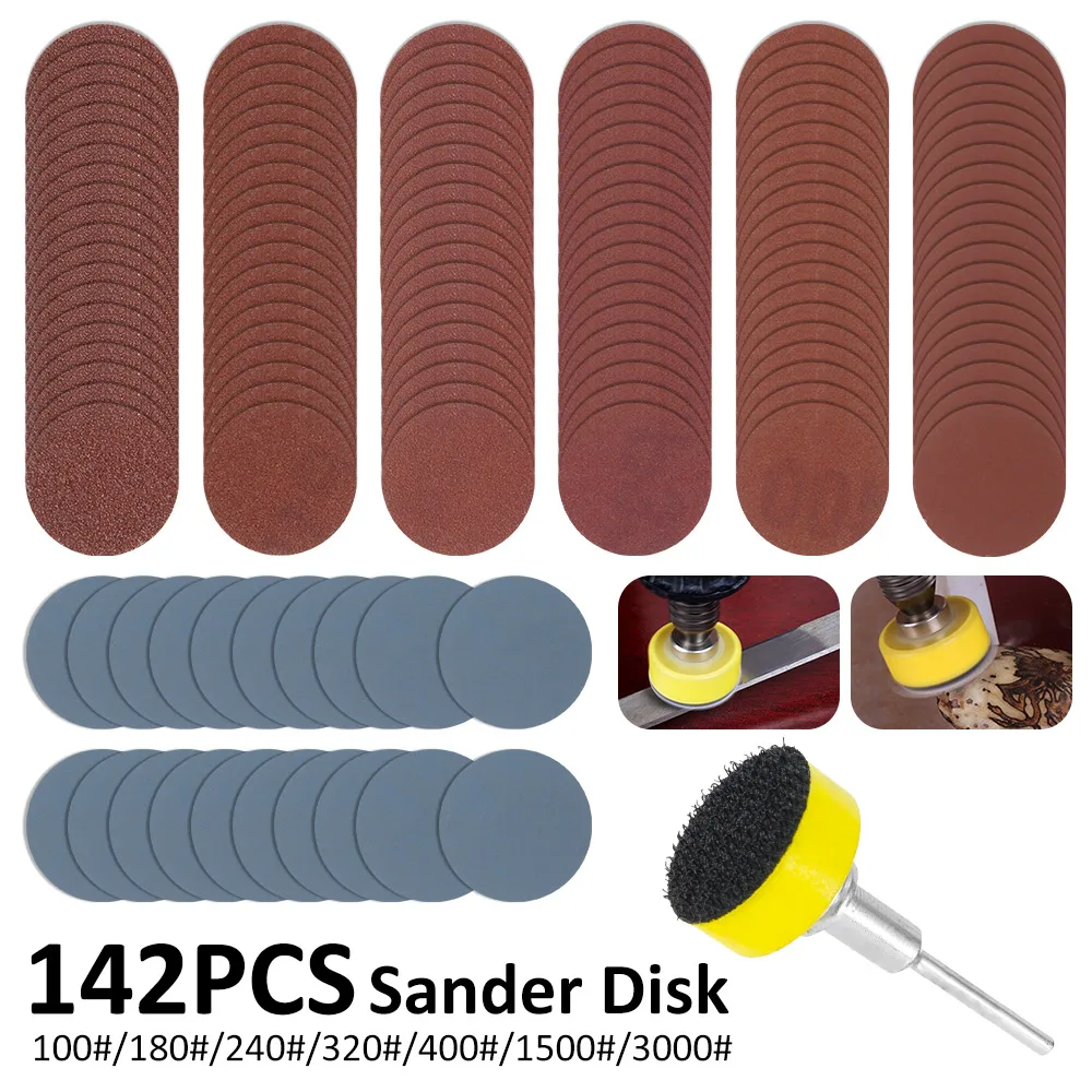 142pcsSandingDiscsPadSanderDiskSet1Inch1003000GritPaperwith