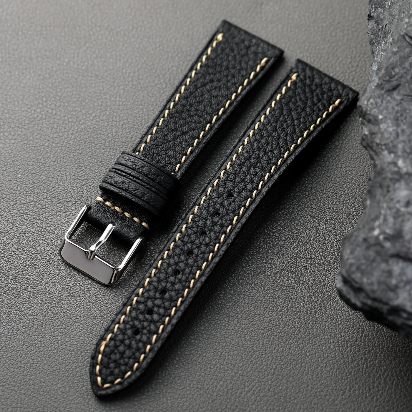 Luxurious Retro Soft Leather Strap in Elephant Grey and Glacier Blue