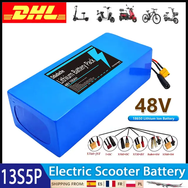 Batterie au lithium 48V 10000mAh 18650 adaptée aux trottinettes électriques et aux VTT équipés d'un pack de batteries BMS 13S5P 1