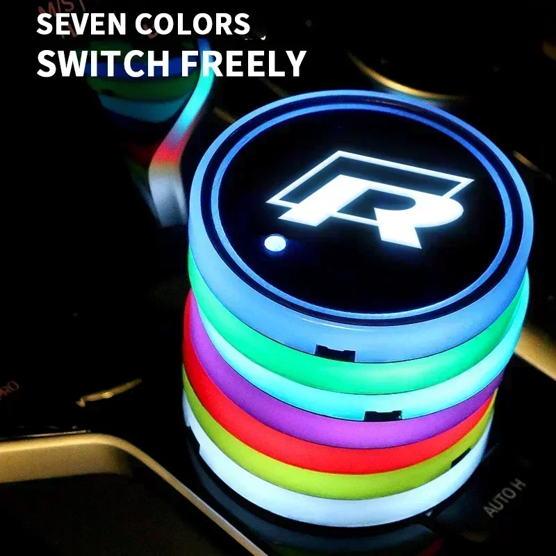 폭스바겐 VW R R라인 골프 폴로 파사트 제타 보라 세단 EOS CC 투아렉 티구안 샤란용 차량 야광 물컵 패드 1/2개
