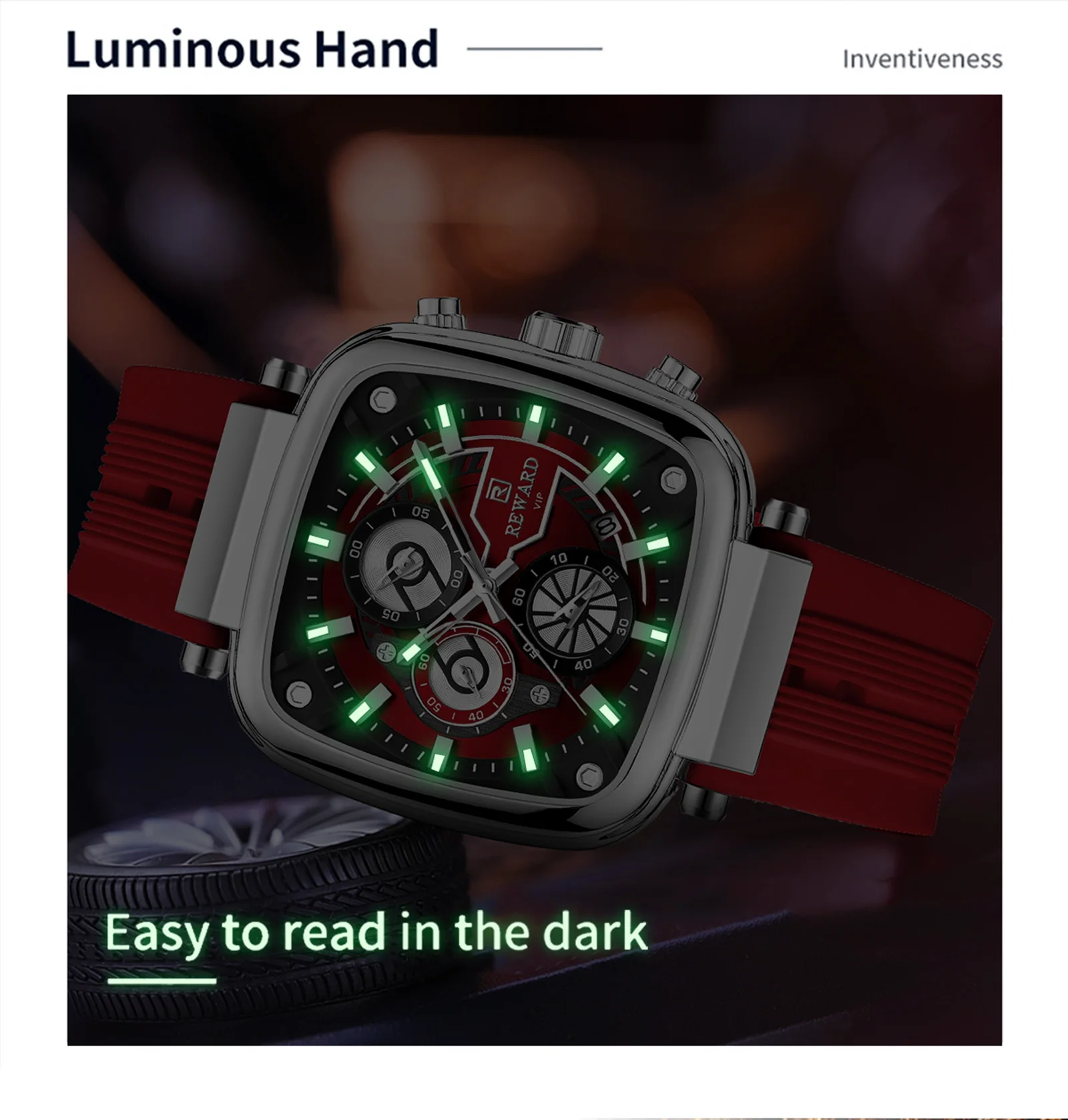 REWARD Casual Sport Quartz Man Watch Top Brand Luxury Red Watches Fashion Clock Man Silicone Strap 6