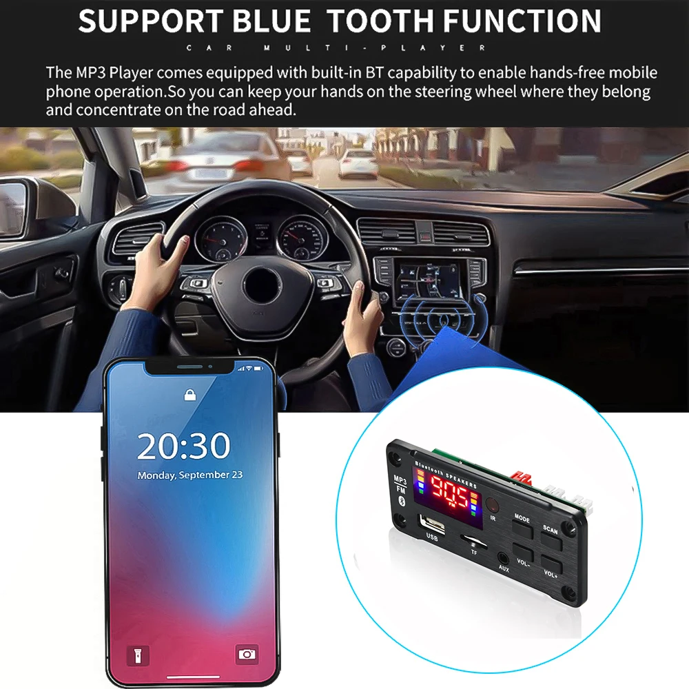 Module Audio USB TF USB FM Autoradio 12V Lecteur Bluetooth Carte Décodeur