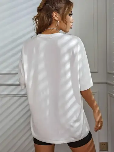 Female Elegant Women'S Loose Drop Shoulder Short Sleeve T-Shirt with Alphabet Print | Spring/Summer 2026 Casual Versatile Style - Image 4