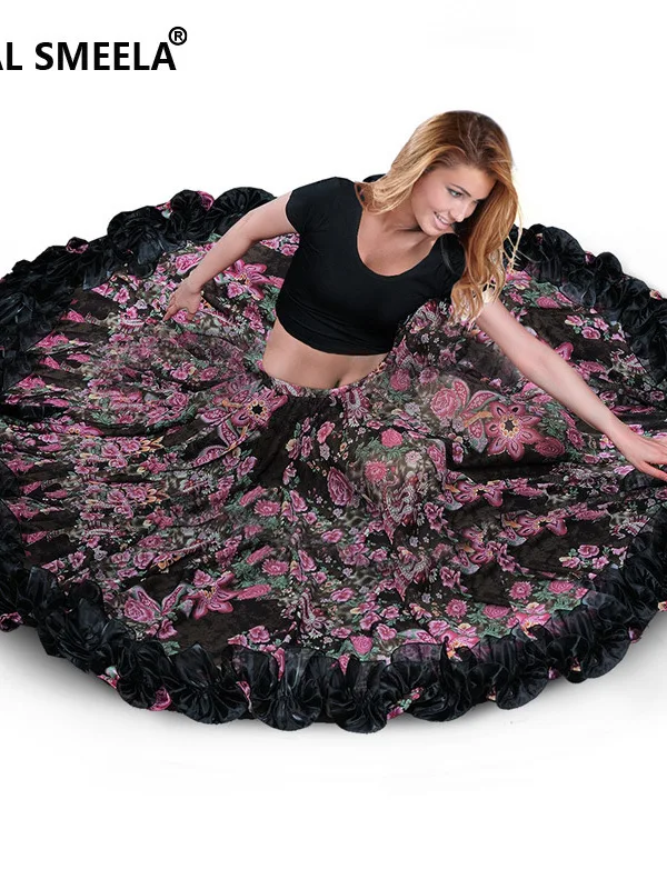 Women Flamenco Dresses Belly Dance Half Skirt 720 Degree Big Swing Dance Skirt Opening Oriental Summer Long
