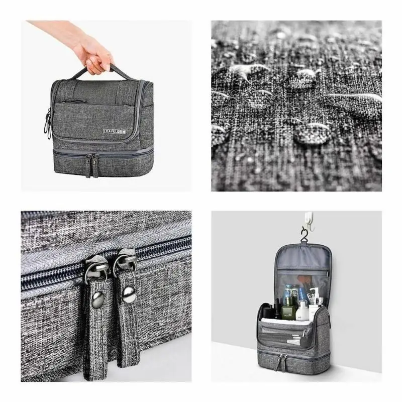 Foldable Toiletry Washbag with Hanging Hook Waterproof Women Bathroom Cosmetic Storage Bag Large Capacity Travel Men Makeup Case 4