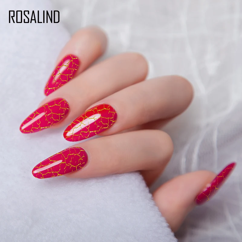 nail polish ROSALIND Crackle Gel Polish Semi Permanent Cracking Nail Lacquer Air Drying Hybrid Varnishes Nail Art Gel Polish Top Base Coat