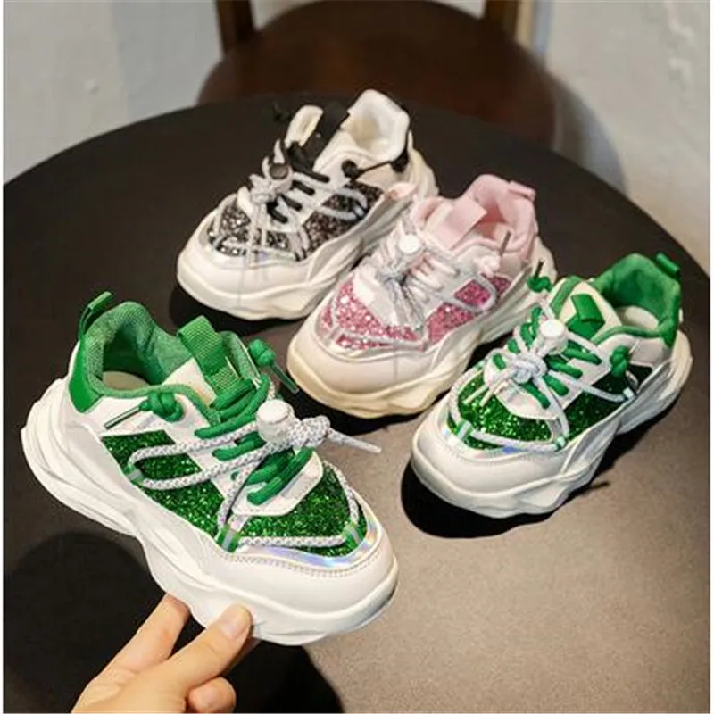 Spring Fashion Child Sneakers Rhinestones Glittering Childen Outdoor Leisure Sports White Shoes Sequined Kids Toddler Girl Shoes