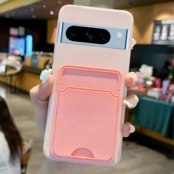 Premium Card Slot Wallet Holder Case - Matte Soft Silicone Bumper Cover for Pixel 10 pro XL (Pink)