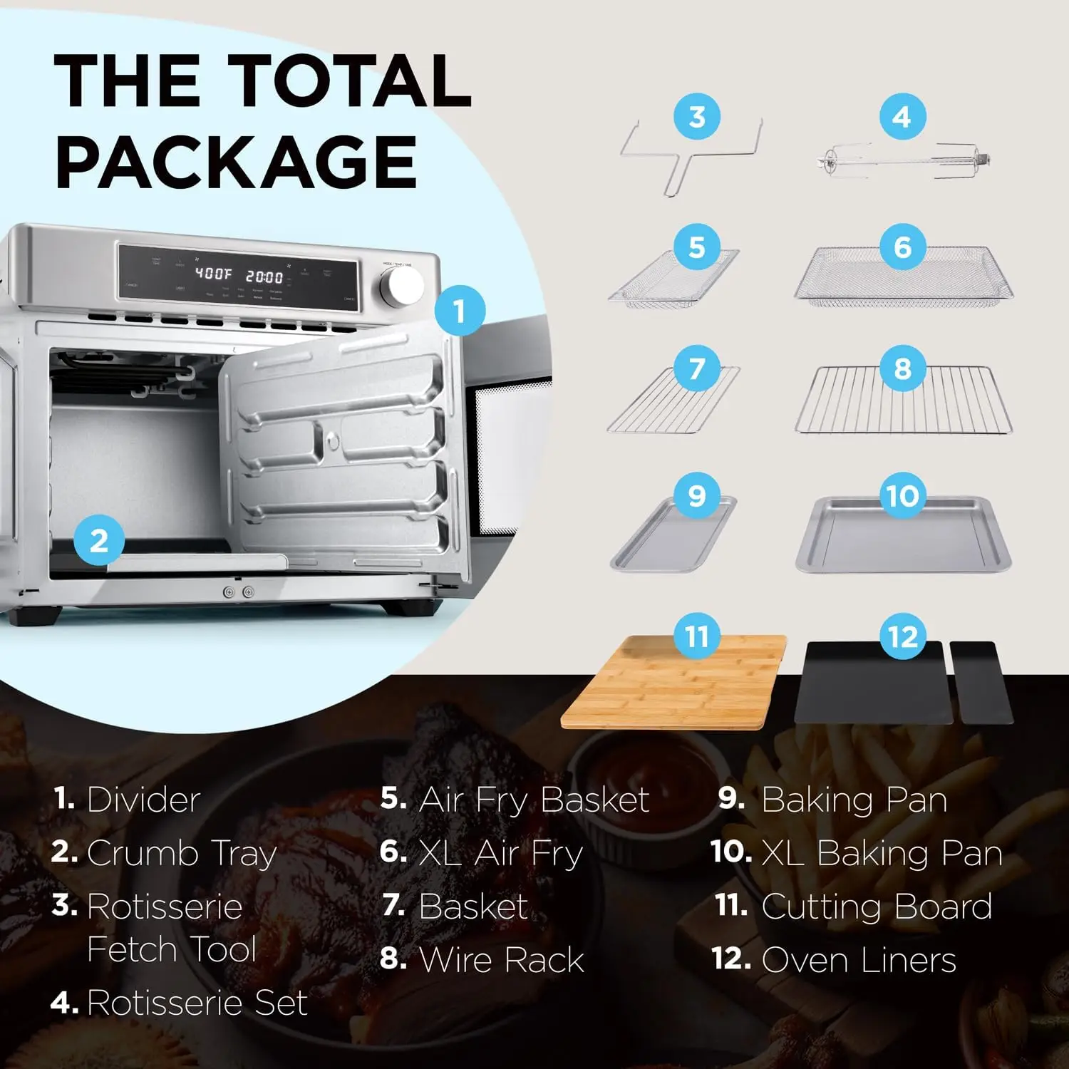 Zone Air Fryer French Door Oven 32 Qt Convection Toaster Combo 10-in1 Multifunction Up to 450° 1800W 2