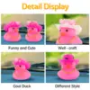 Car Cowboy Rubber Ducks, Dashboard Decorations Pink Duck for Car Ornament Accessories with Hat Heart Glasses Chain, Pink 3