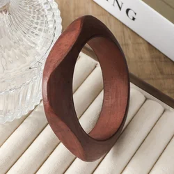 Vintage Black Chunky Wood Bangle Bracelets for Women - Geometric Goth Charm Jewelry Gift (4385 - Coffee)
