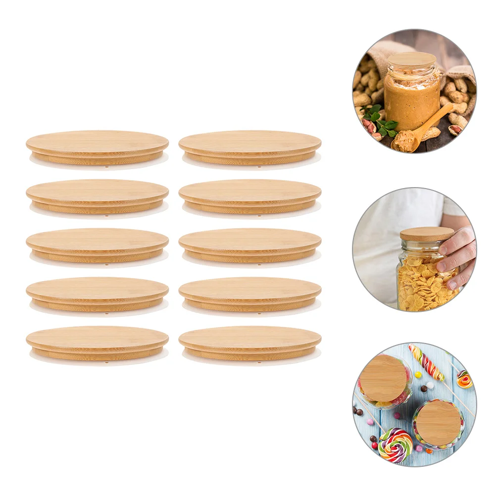 

10pcs Round Bamboo Canning Lids with Sealing Rings Airtight Canning Cover Round Lids
