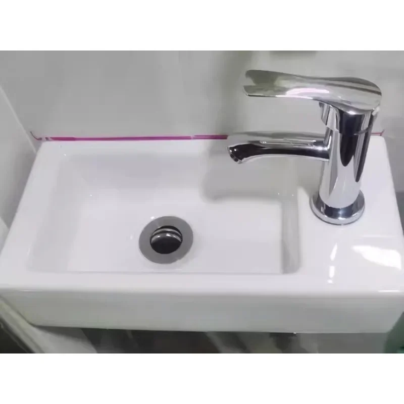 32/33/37cm Small Apartment Bathroom Sink Wall-mounted Ceramic Washbasin Balcony Washroom Corner Hanging Basin with Faucet Set 4