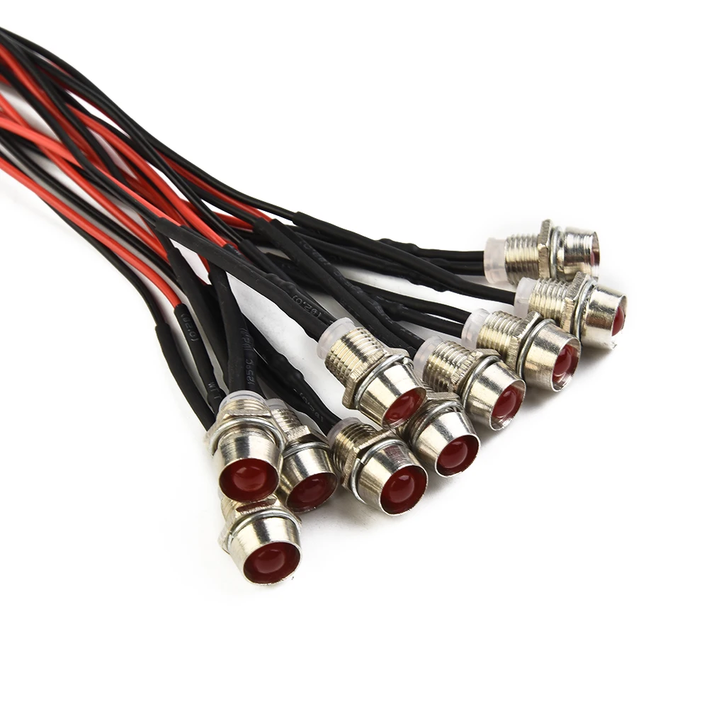 

10X Red 8mm 12V LED Warning Indicator Light Waterproof IP65 Signal Lamp Pilot Dash Panel Car Truck Boat High-Power