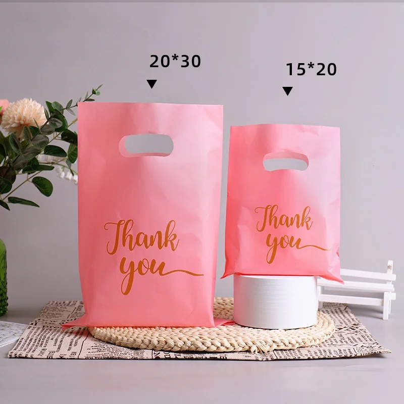 Thank You 가방 선물 플라스틱 쇼핑백 토트백, 생일 웨딩 파티 선물, 사탕 쿠키 포장지, Gitf 가방, 15x20cm, 100 개