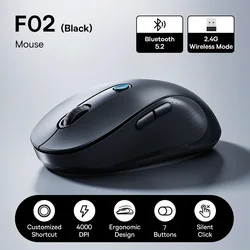 Enhanced Ergonomic Wireless Bluetooth Mouse with 7 Silent Buttons and Adjustable DPI (F02 Mouse Black)