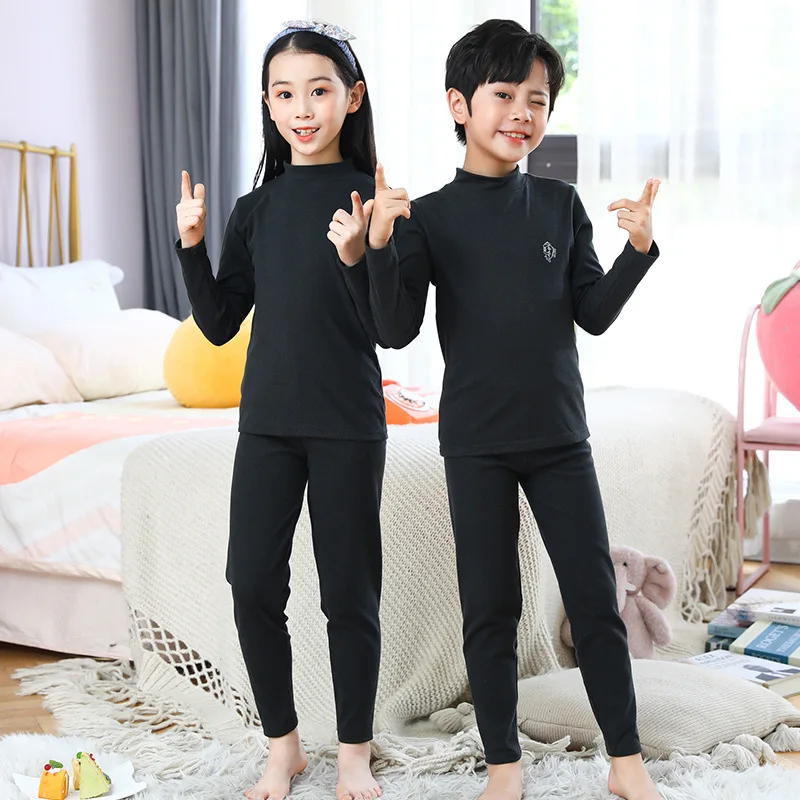 

Boys Winter Turtleneck Thermal Underwear Black Warm Girls Long Johns Soft Children's Pajamas Sets Kids Homewear Sleepwear 8 10 Y