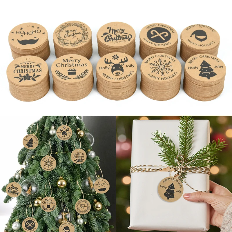 

Merry Christmas Kraft Paper Card Festival New Year Gift Labels Decor DIY Xmas Tree Hanging Label Christmas Decorations Supplies