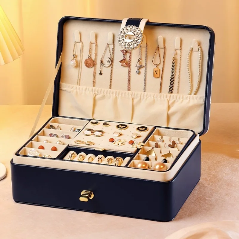 

Кожаный ящик, стильная шкатулка для ювелирных изделий с замком, изысканная трехслойная шкатулка для ювелирных изделий, многофункциональные Роскошные праздничные подарки