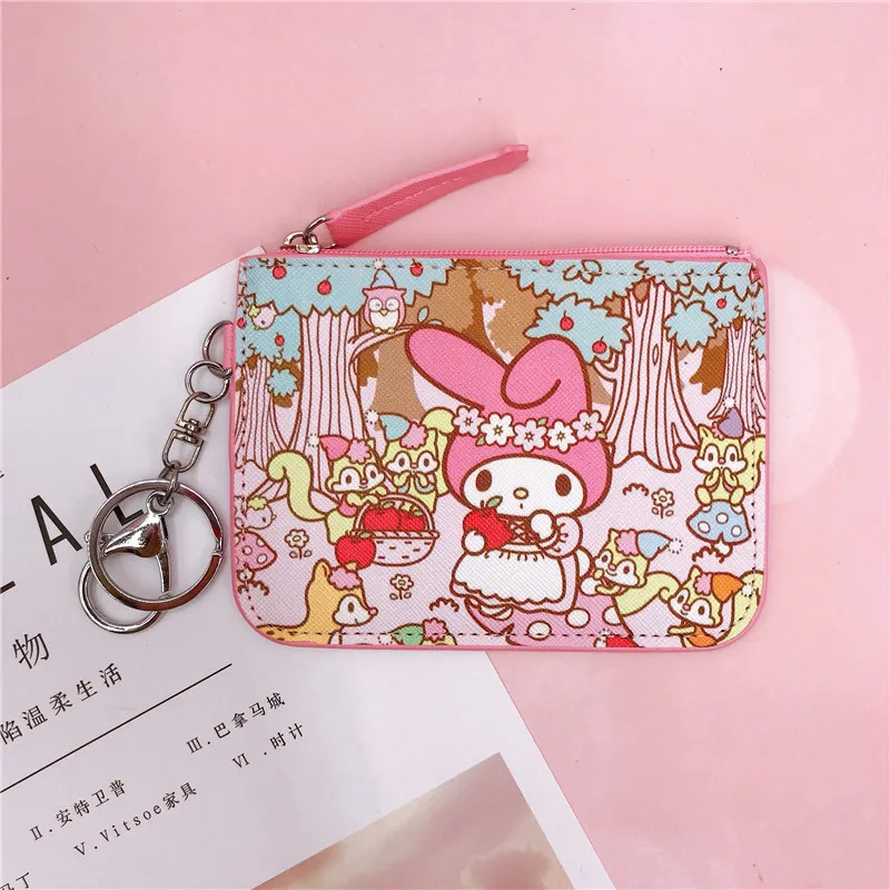 Sanrio Hello Kitty Coin Purse My Melody Bag Kawaii Wallet Anime Pompom Purin Cinnamoroll Card Holder Children Pu Wallet Gifts