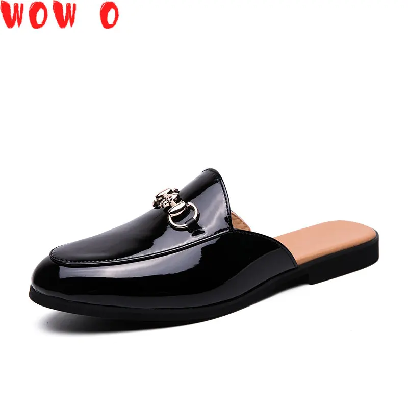 

Summer Half Shoes for Men Black Loafers Slippers Patent Leather Casual Driving Shoes Loafer Lightweight Flats Sandals Big Size46