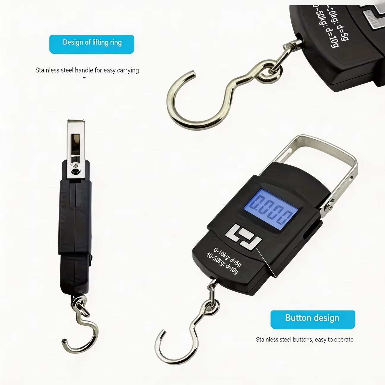 Balance de pêche numérique portable 50kg avec mètre ruban rétractable pour peser le matériel et les prises