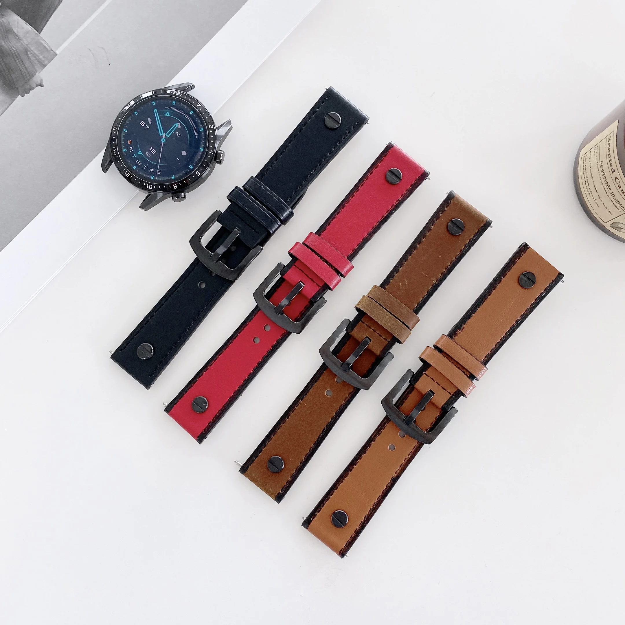 

22mm Leather strap For Samsung Galaxy watch 45mm/Huawei Watch3/GT2 Men/Women replacement bracelet wristband for Amazfit GTR 47mm
