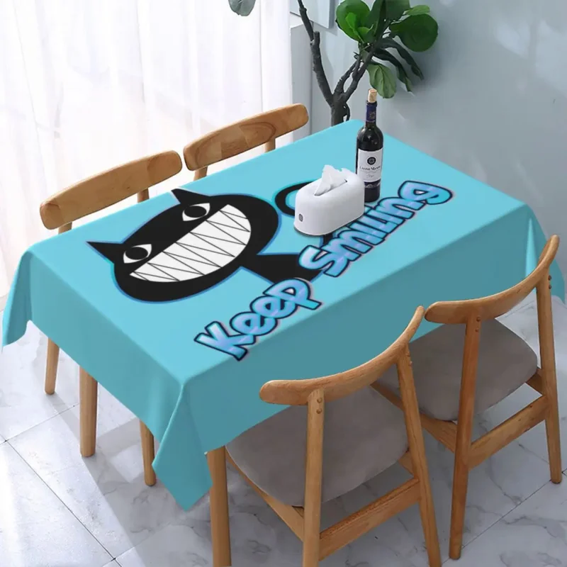 

Rectangular Waterproof Funny Black Cat Keep Smiling Table Cover Animal Cartoon Table Cloth Backing Edge Tablecloth for Picnic