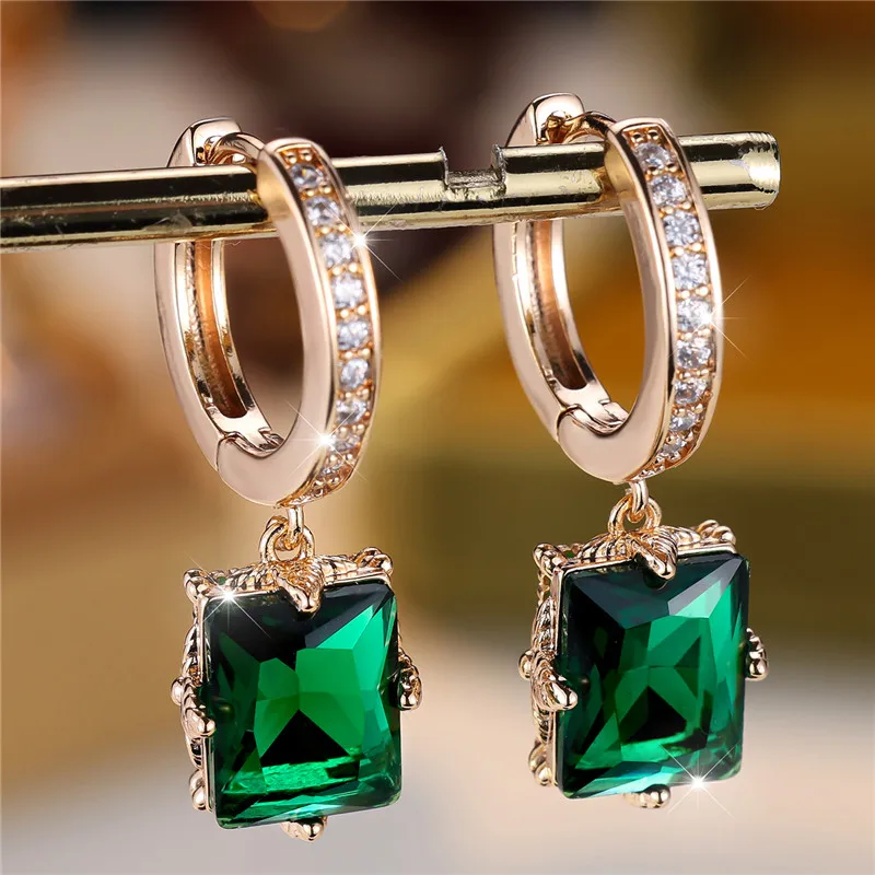 Cute Female Green Zircon Stone Hoop Earring Elegant Gold Color Wedding Jewelry Gift For Women