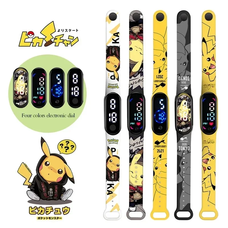 Pokemon Anime Kawaii Pika Chuka Jingle Cat Pass Digital Waterproof LED Electronic Boys Girls Watch Kids Birthday Gift Toys