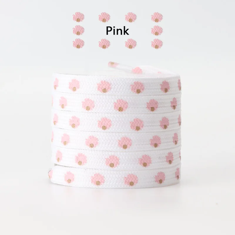 Heart Love Flat Shoelaces with Daisies and Sakura Design