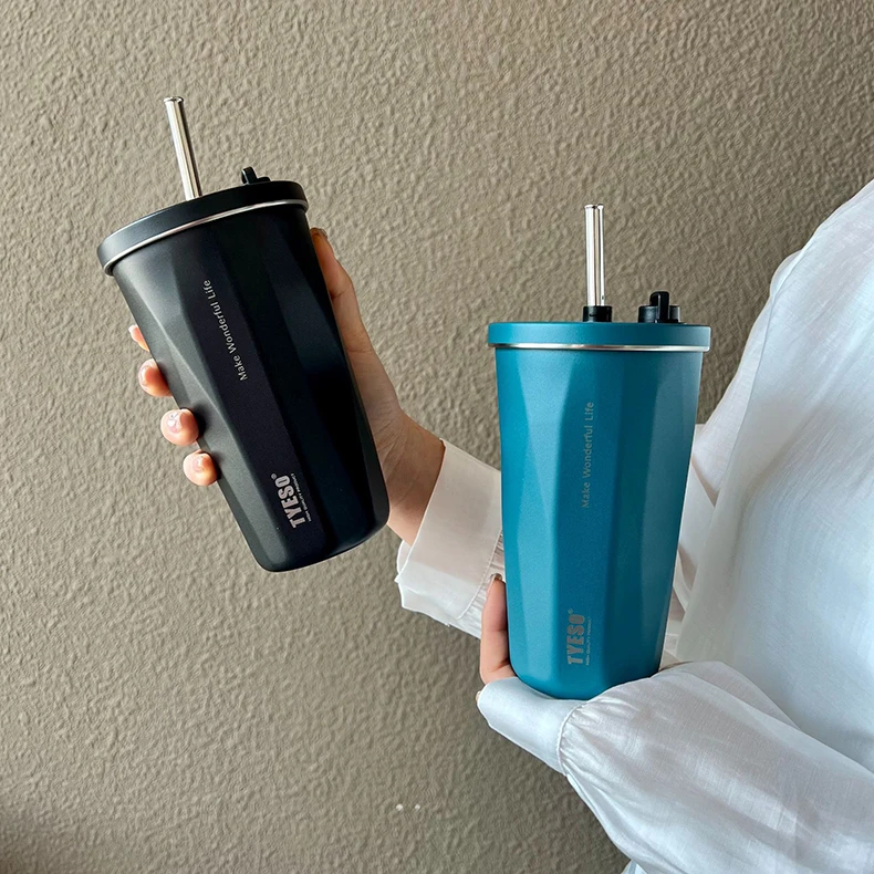 600Ml Insulated Coffee Cup With Straw Stainless Steel Iced Coffee Mug Tea Cold Drink Bottle Diamond Shaped Thermos Mug Tumbler 24 600Ml Insulated Coffee Cup With Straw Stainless Steel Iced Coffee Mug Tea Cold Drink Bottle Diamond Shaped Thermos Mug Tumbler