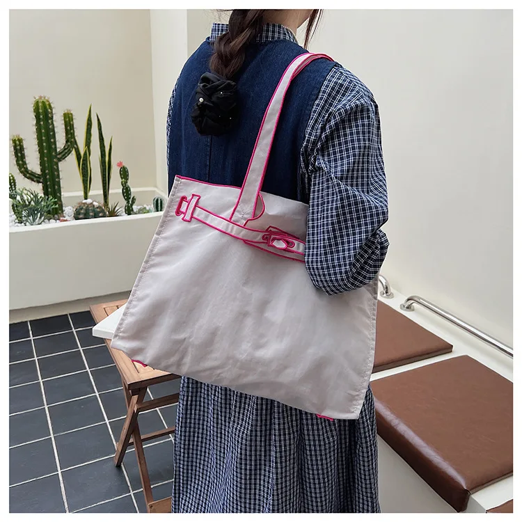 Embroidered Canvas Tote Bag - Large Capacity Fashionable Eco-Friendly Shoulder and Handbag