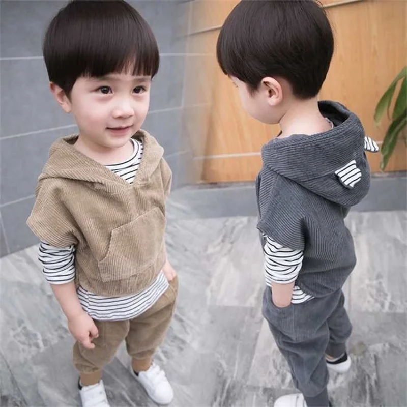 

Boys Suit Sweatshirts +Pants Vest Cotton 3Pcs/Sets 2022 Stripe Spring Autumn Thicken Sports Sets Comfortable Children Clothing