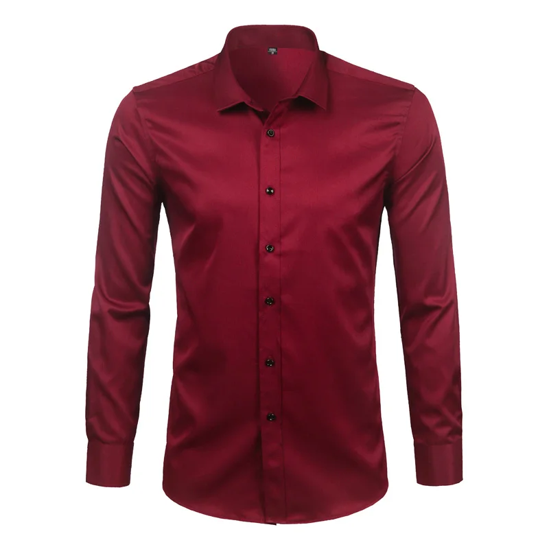 Men's Bamboo Fiber Dress Shirts Long Sleeve Shirt Solid Slim Fit Casual Formal Non Iron Work Shirt Camisa Masculina