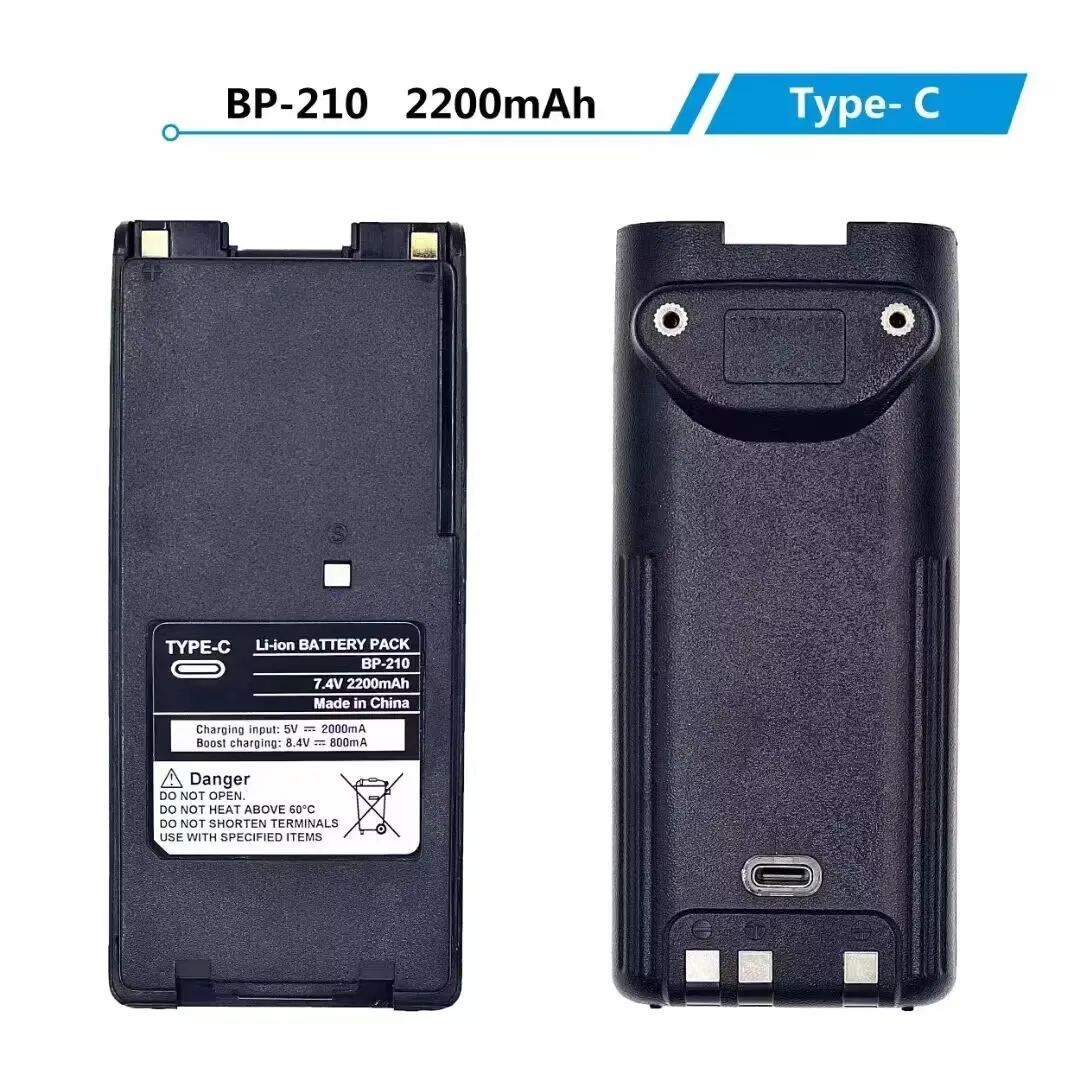 Battery BP-210 Li-ion 2200mAh Support Type-C Charging For Walkie Talkie ICOM IC-F11 IC-F21 IC-V8 IC-A6 IC-A24 Radio New Upgraded 6