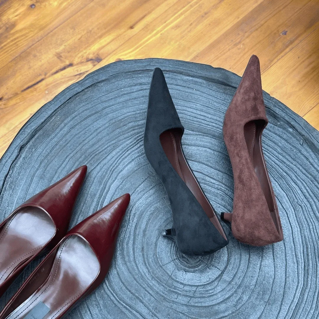 Women Pumps Sexy Suede Pointed Toes High Heels Fashion Office Stiletto Party Wedding Shoes Female Comfort Low Heel Women Shoes 3