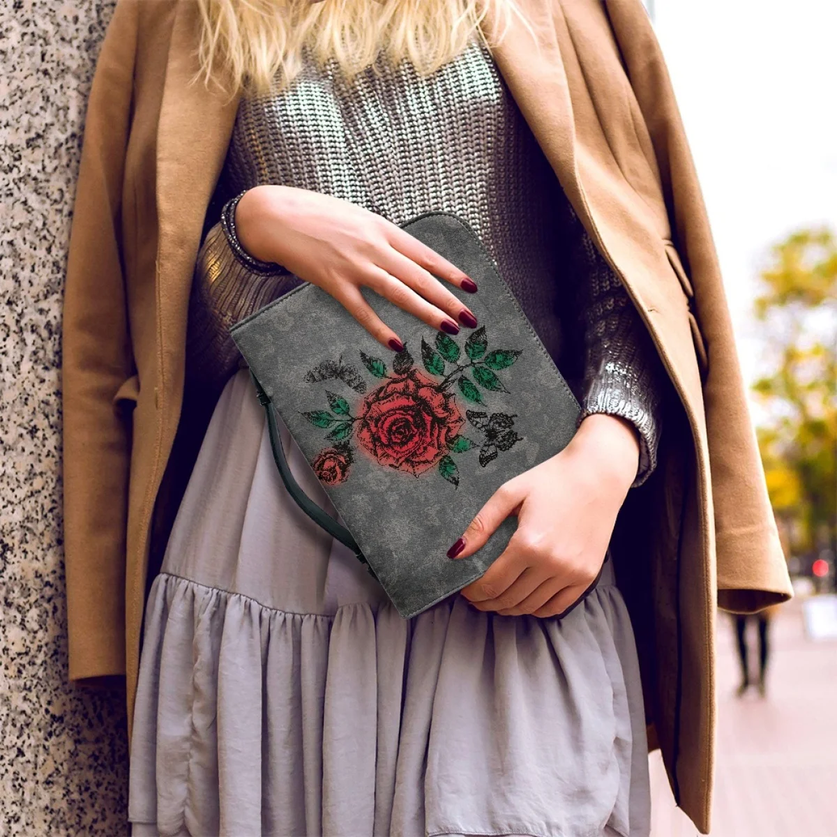 FORUDESIGNS Women's Handbags Gothic Rose Design Bible Cover Case Leather Bible Storage Bags Portable Study Book Holy Storage