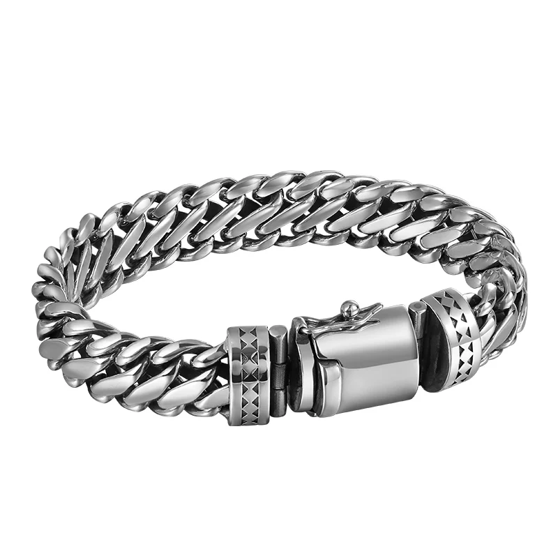 Genuine BOCAI S925 Sterling Silver Bracelets for Men Women New Fashion Half Round Buckle 13mm Wide Weaven-chain Punk Jewelry