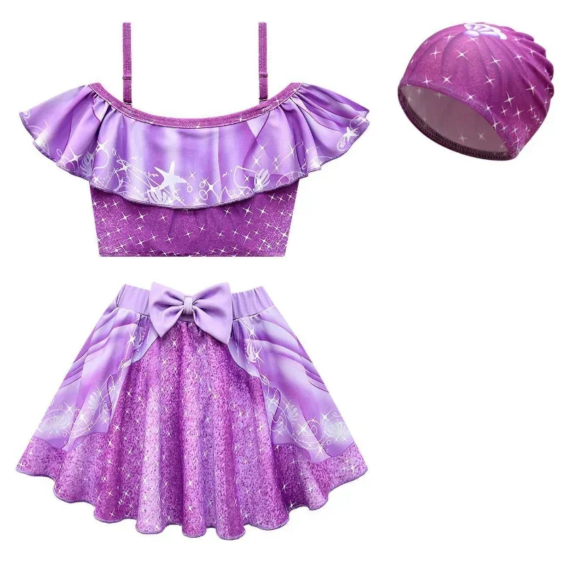 Disney Maillot de bain Raiponce pour enfants Cosplay Maillot de bain plus riche pour filles Kawaii Beach Manches courtes Jupe courte Chapeaux