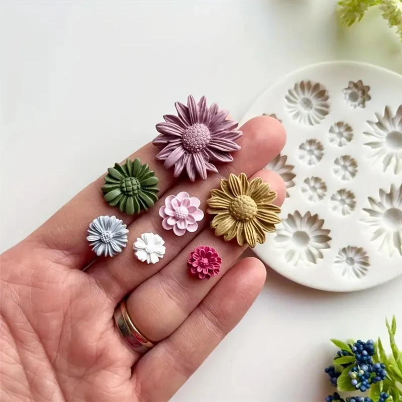 Small Daisy Sun Flower Silicone Mold DIY Fondant Chocolate Cake Decor Mould Craft Polymer Clay Earring Pendants Making Molds