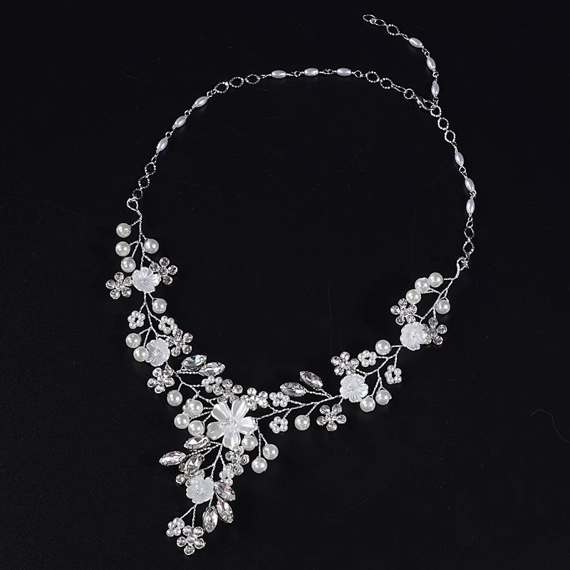 Bridal Jewelry Set Wedding Rhinestones Floral Pearls Necklace Earrings Jewelry Set Dangle Earrings Adjustable Set Elegance Party Jewelry For Women