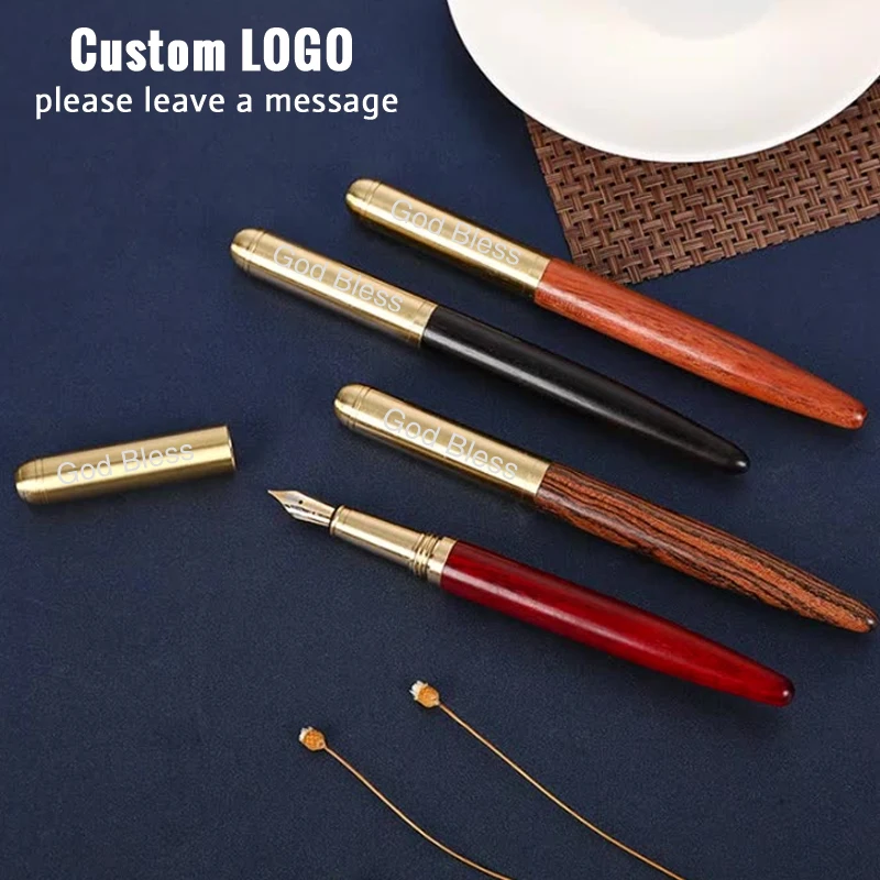 Titanium Brass Sandalwood Pen Custom Logo Name Business Advertisement Office Gift Fountain Pen Personalized School Stationery