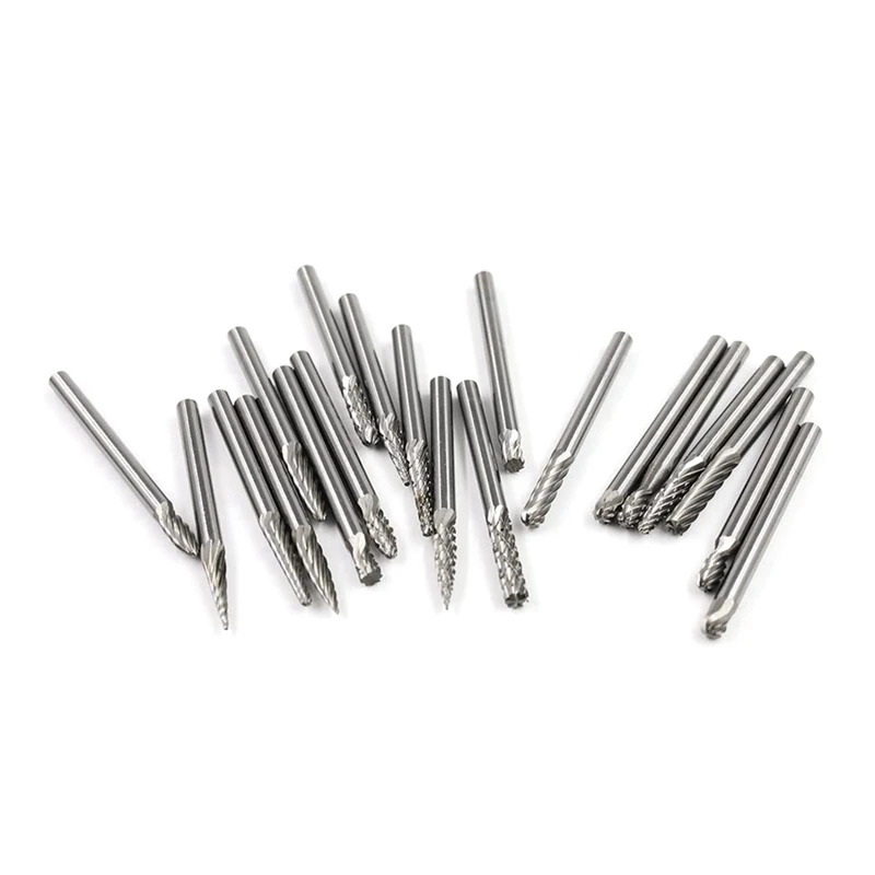 

Carbide Burrs Set 1/8 Shank Diameter Double Cut Tungsten Carbide Burs Rotary File Carving Grinding Bit 20Pcs